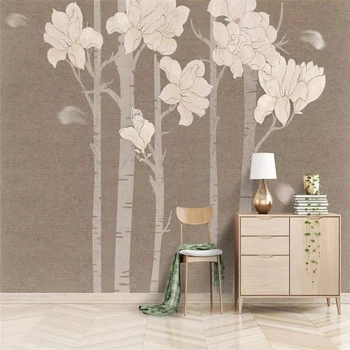 Dekoratyvinės tapetų Šiaurės Europos abstraktaus stiliaus ranka-dažytos magnolija fone sienų tapyba