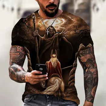 Derliaus vyriški T-shirt 3D Spausdinimo Senovės Karybos Modelis trumpomis Rankovėmis Marškinėliai Topai Atsitiktinis Negabaritinių Vyrų Drabužiai Punk Streetwear