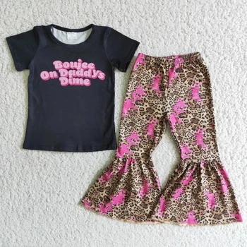 Didmeninė Mados Apranga Kūdikių Mergaičių Boutique Bamblys Drabužius Juoda Rankovėmis Laišką Marškinėliai Leopard 