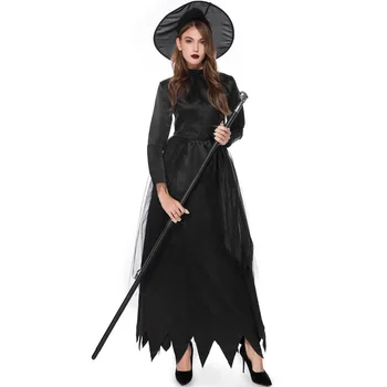Dvasios Nuotaka Black Angel Witch Cosplay Kostiumų Vampyras Cosplay Helovinas Suaugusiųjų Moters Suknelė Ragana Skrybėlę Šalis Dress Aukštyn