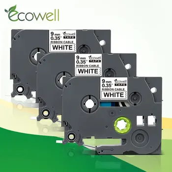 Ecowell 3pcs 9mm Laminuotos Etiketės Juostos Suderinama FX221 Lankstus Kabelis Etiketės Juostos Juoda-Balta etikečių spausdintuvas