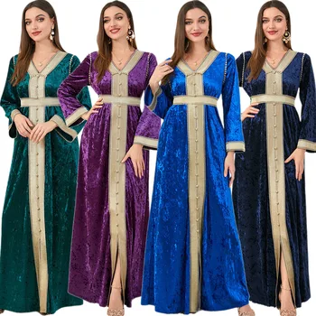 Elegantiškas Aksomo Maroko Caftan Vakarinę Suknelę Prabanga Moterų Musulmonų Arabų Suknelė Šalis Abaja Dubajus Turkijos Islamo Jalabiya Artimuosiuose Rytuose
