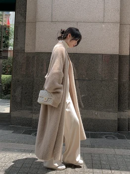 Europos garsaus Prekės ženklo dizaineris Ponios batwing rankovės ilgi susagstomi megztiniai paltai šiltas Tirštėti dirbtiniais audinės kailio viršutiniai drabužiai