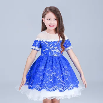 Europos ir Amerikos mergaičių Royal mėlyna / Balta Nėrinių / Akių Princesė suknelės, Drabužiai Vestuvių Vakaro Gėlių vaikai suknelė Suknelė