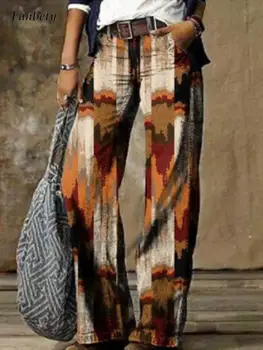 Femme Vintage Modelis Spausdinimo Prarasti Tiesios Kelnės 2022 M. Pavasarį Elegantiškas Mados Vidurio Juosmens Kelnės Moterims Atsitiktinis Kelnės Streetwear