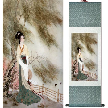 Graži mergina ir Kranų dažymas Namų Biuro Apdailos dažymo Tradicinės Kinų moteris tapybos LTW2017112304