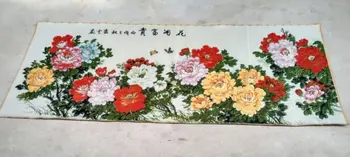 Gražus šilko siuvinėjimo turtus ir garbę bijūnas gėlių hibiscus gėlės tapyba
