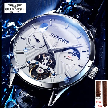 GUANQIN Originalūs vyriški Automatinis Mechaninis laikrodis 5AMT Vandeniui multi-laiko juosta Prabangus automatinis smagratis judėjimo vyrų Laikrodžiai
