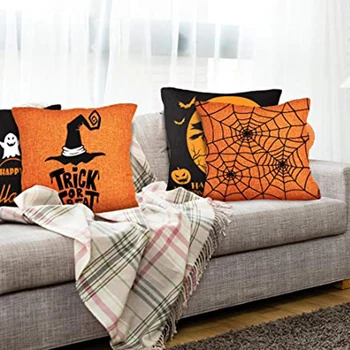 Helovinas Serijos Pagalvėlė Padengti Oranžinė Juoda Pagalvių Užvalkalai Animacinių Filmų Moliūgų Happy Halloween Spausdinimo Pagalvių Užvalkalai