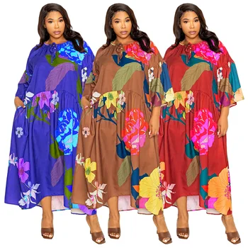 Iki 2023 m. Pavasarį, Rudenį Elegantiškas Afrikos Moterų 3/4 Rankovės Poliesteris Spausdinimo Ilga Suknelė Afrikos Suknelės Moterims, L-4XL