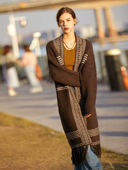 Ilgai Vintage Megztinis Moterims, Akrilo, Viskozės, Sumaišytus Kutai Mezgimo Ilgomis Rankovėmis Kailio Liemenė Naujas Elegantiškas Stilius
