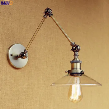 IWHD Žalvario Retro LED Sienų apšvietimo Įranga Namų Apšvietimo Miegamasis Stiklo lempų gaubtų Apliques Sumalti Derliaus Sienos Lempos Ilgos Rankos Palėpė