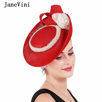 JaneVini 2019 Elegantiškas Didelis Raudonas Moterų Skrybėlės ir Fascinators Vestuvėms Rankų darbo Puošnios Gėlės Tiulio Princesė Nuotaka Priedai
