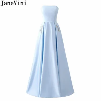 JaneVini Elegantiškas Stebėjimo Oficialų Prom Dresses Su Kišenėmis Crystal Satin A-Line Ilgai Bridesmaid Dresses Moterys Šalis Suknelė 2018