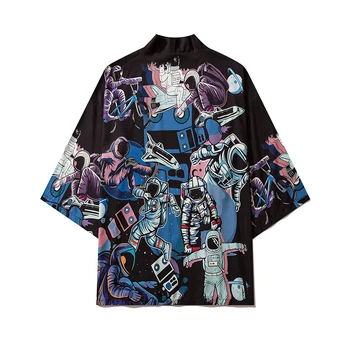 Japonų Mados Vyrų Vasaros Drabužių Streetwear Astronautas Spausdinti Kimono Megztinis, Daoizmas Skraiste Vyrų Unisex Tendencija Kimonos Streetwear