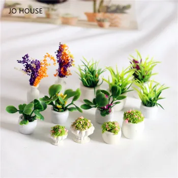 JO NAMAS Miniatiūrinės Lėlės Namas Sodo Mini Gėlių Vazoninių 1:12 Lėlių Priedai Modeliavimas Žaliųjų Augalų Bonsai Modelis