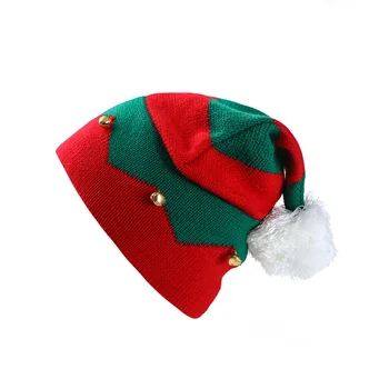 Kalėdų 1-6 Metų amžiaus Vaikų Dryžuotas Pompom Bell Megzti Bobble Skrybėlę Kūdikių Tirštėti Helovinas Dovana Vilnonių Žiemos Kepuraitės Kepuraitė