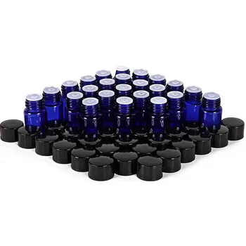Kelionės Pocketable Mėlynos spalvos Gintaro 2 ml (5/8 Dram) Stiklo buteliukas su Antgaliu Reduktoriai ir Juodos Kepurės 24pcs/daug P119