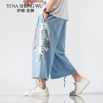 Kinų Stiliaus Kūrybos Spausdinti Medvilnės Skalbiniai Pločio Kojų Kelnės Vyrams Mados Chi Kung Fu Vasaros Kelnės Tiesios Kojos Kelnės Kimono