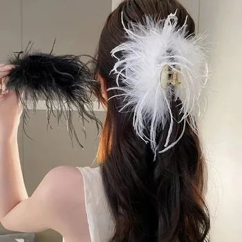 Korėjos Mados Balta Stručio Plaukų Letena Įrašą Moterų Plaukų High-end Akrilo Plunksnų Plaukų Krabų Letena plaukų segtukai, Plaukų Aksesuarai
