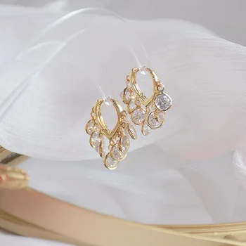 Korėjos Naujas Mados Juvelyrikos 14 KARATŲ tikro Aukso Apkalos AAA Cirkonis Originalus Kutas Pakabukas Auskarai Elegantiškas Moterų Vestuvių Priedai