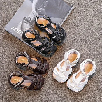 Kūdikių Sandalai 2022 M. Vasarą Korėjos Stiliaus Vaikams Lankas Soft Merginos Romos Hook & Loop Vientisos Baltos Paplūdimio Bateliai Butas Vaikiška Suknelė Mergina Batai