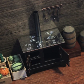 Kūrybinis Lėlių Miniatiūriniai Krosnių Kaminų Stovetop Kabineto Baldai, Virtuvės Modelis Derliaus Vakarų Stiliaus Virtuvė Scenos Dekoras