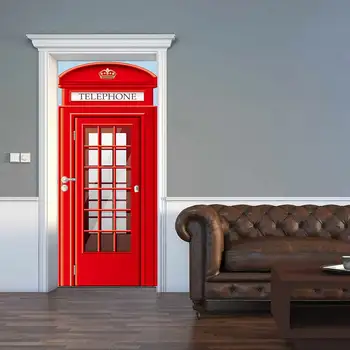 Kūrybinės aplinkos apsaugos 3D didžiosios Britanijos raudonojo tinklelis, durų lipdukai restauruotas lipnios miegamojo sienų lipdukai