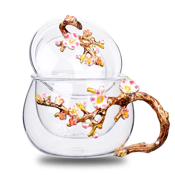 Kūrybinės Emalio, stiklo arbatos puodelio Vandens Puodeliai office stiklo gėlių taurės ir puodeliai, filtras padengti karščiui atsparaus drinkware Vestuvių Dovana
