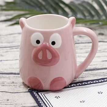 Labai mielas pink cartoon kiaulių keramikos puodelis Juokinga išraiška kiaulių keramikos pieno puodelis