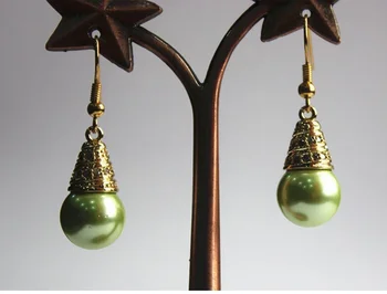 lady aukštos kokybės 12mm žalia shell perlų karoliukais kablys auskarai