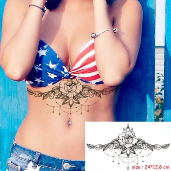 Laikinai vandeniui Tatuiruotė Lipdukas gėlių mandala lapų karoliai seksualus, krūtinės, nugaros vandens perdavimo Meno Flash Tatto Moters, merginos