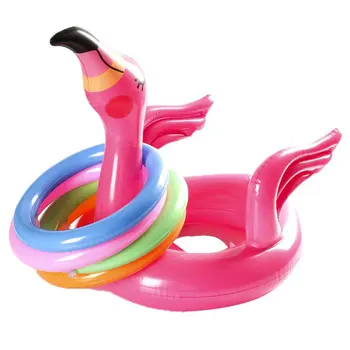 Lauko Nešiojamų Pripučiami Flamingo Galvos Skrybėlę Su 4Pcs Lobizmas Žiedų Vandeniu Žaidimą Šeimai Šalis Rožinės spalvos PVC Medžiagos, Baseinai Įdomus Žaislai
