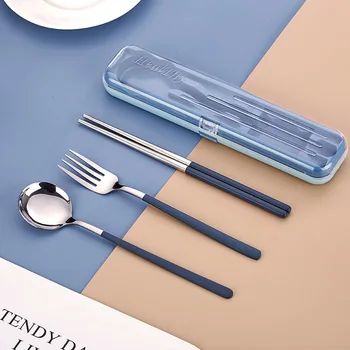 Lauko nešiojamų stalo įrankiai nustatyti dažų 304 nerūdijančio plieno šaukštas lazdelės šakutės keturių dalių komplektas