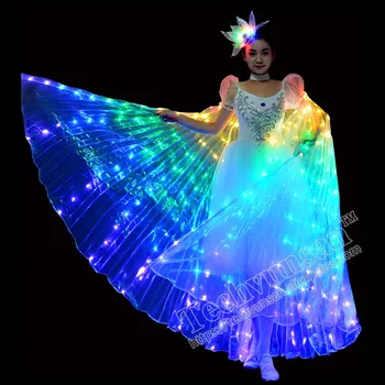 LED drugelis šokių Fluorescentinė Apsiaustu Septynių spalvų šokių sparnus, Etapas kostiumas Veiklos drabužius Šokėjai fluorescencijos Pilvo Šokis