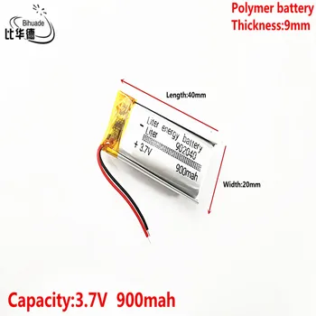 Litro energijos baterija Gera Qulity 3.7 V,900mAH 902040 Polimeras ličio jonų / Li-ion baterija tablet pc BANKAS,GPS,mp3,mp4