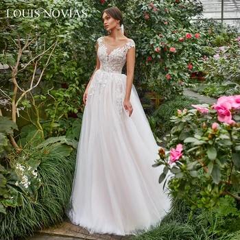 Louis Novias 2020 Naujas Berankovis Sexy Nėrinių siuvinėjimas, Aplikacijos Atidaryti, Atgal Į Oro Paprasta Minkšto Satino Vestuvių Suknelės