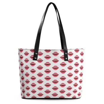 Lūpų Rankinės Stilius PU Odos Pečių Maišą Moterų Bakalėjos Grafinis Nešti Maišą Ziplock Estetinės Shopper Bags