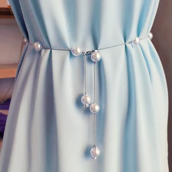 Mados Prabangių Perlų Juosmens Grandinės Dizaineris Prekės Ponios Suknelė, Diržas Kailio Apdaila Elegantiškas Sijonas, Marškinėliai Priedai