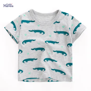Mažai specialistė, vaikų 2021 m. vasarą berniuko, stalviršiai, vaikų vasaros 2-7 metų drabužių gyvūnų spausdinti markės pilkos spalvos medvilnės marškinėliai 51972
