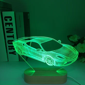 Mediniai bolidą Lempa Vaikams 3D Automobilių Nakties Šviesos su Nuotolinio Valdymo ir 16 Spalvų, šviesos srautą galima reguliuoti Automobilio Dovanos 3 4 5 6 7 8+ Metų