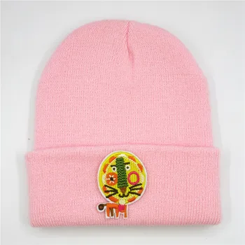 Medvilnės liūtas gyvūnų siuvinėjimo Tirštėti megzti skrybėlę žiemą šiltą kepurę Skullies bžūp beanie skrybėlių vyrų ir moterų 364