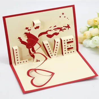Meilės atvirukas 3D Pop-Up Atvirukai su Paketas Mariage Vestuvių Kvietimai Valentino Dienos Dovana Faire Dalis De Mariage