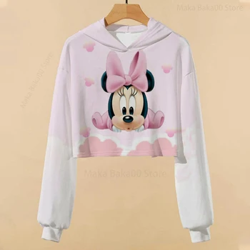 Mickey Mouse hoodie spausdinti merginos megztinis drabužiai ilgomis rankovėmis rudens ir žiemos Disney serijos trumpas megztinis drabužiai