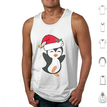 Mielas Kalėdų Pingvinas Tankų Berankovė Liemenė Mielas Kalėdų Pingvinas Santa Santa Claus Holiday Pingvinas Kalėdų Žalia Raudona