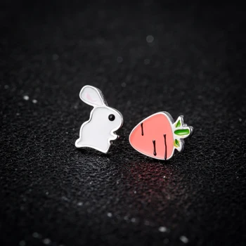 Mielas Morkų & White Bunny Triušiai Stud Auskarai Kūrybos Animacinių filmų Auskarai Dovanos Vaikams Mergaitėms Gyvūnų Papuošalai
