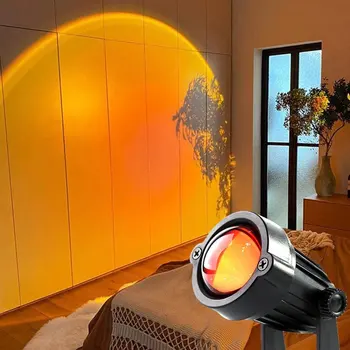 Mini Vaivorykštė Saulėlydžio Projektorius Atmosferą Naktį Šviesos Namuose Kavos Parduotuvė Fone Sienų Apdailai Spalvingas Saulėlydžio Lempos