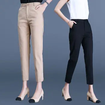 Moterų 2021 m. Pavasario Vasaros Mados Kelnės Moteriška pilnametražis Pantalon Femme darbo drabužiai Plonas Aukštos Juosmens Elastinga Atsitiktinis Kelnės B187