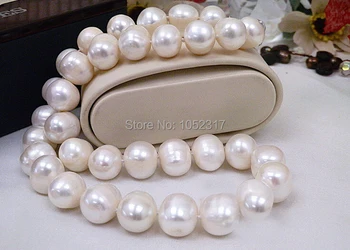 moterų Papuošalai 100% tikras perlas 12x13mm karoliai 18inch Baltos spalvos Natūralių Gėlavandenių perlų vėrinį Kablys Auskarai 10mm