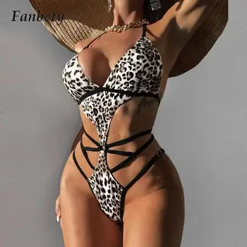 Nauja Seksuali Leopardas Spausdinti Tuščiaviduriai Iš Bikini Mados Apynasrio Kryžiaus Nėrinių Vientisi Maudymosi Kostiumėlį Moteris Paminkštinta Push Up Backless Paplūdimio